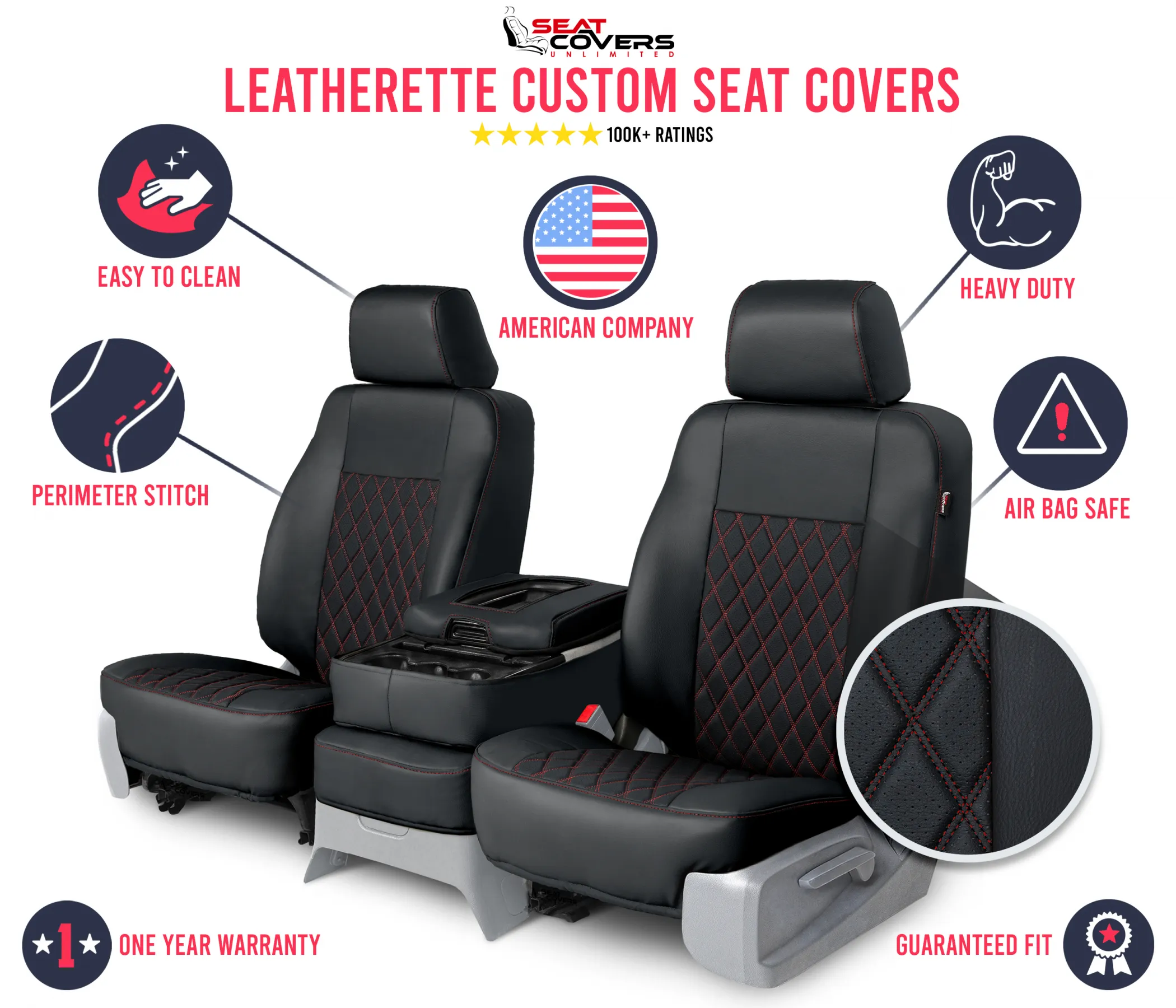 Leatherette - Quilted Custom Seat Covers - Image 43